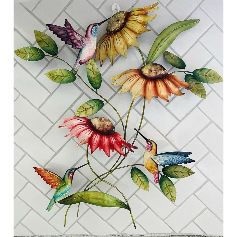 Hummingbird Sunflowers Metal Wall Art 20” 3 Birds Flowers Philippines